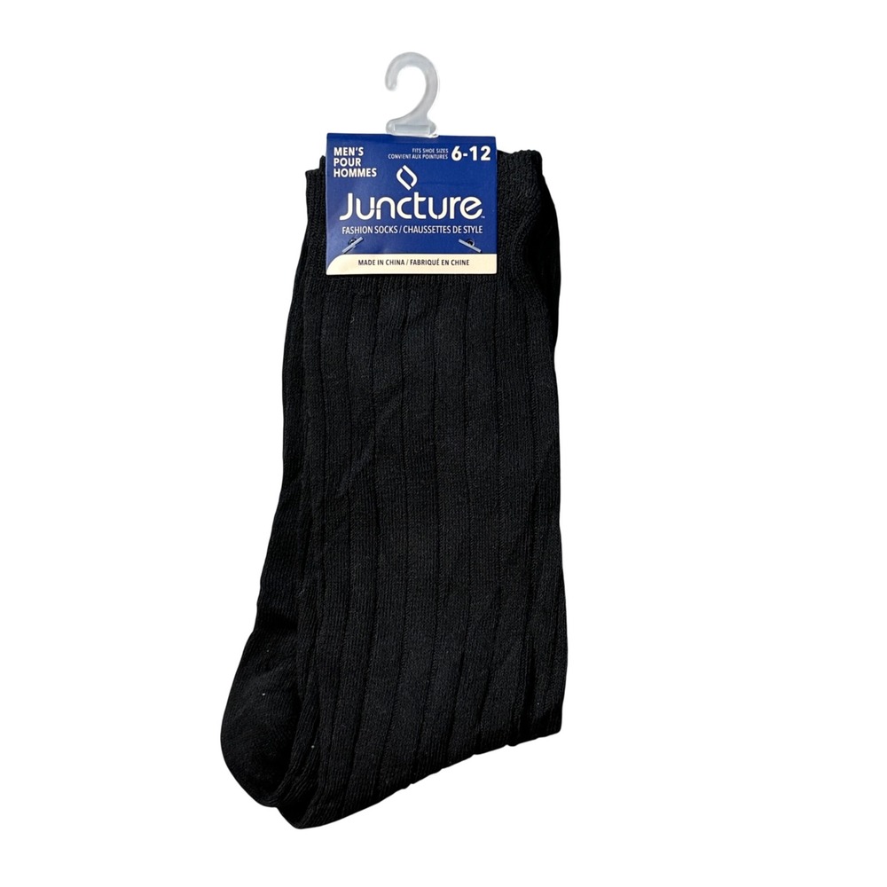 Juncture Fashion Socks‎ Mens 6-12 Black Ribbed Crew Dress Socks New 32455